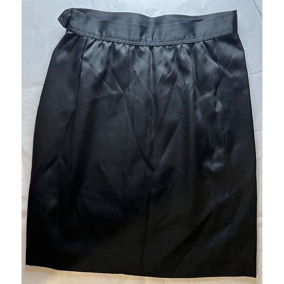SAINT LAURENT RIVE GAUCHE BLACK SATIN SKIRT Sz: 42 - Picture 3 of 11